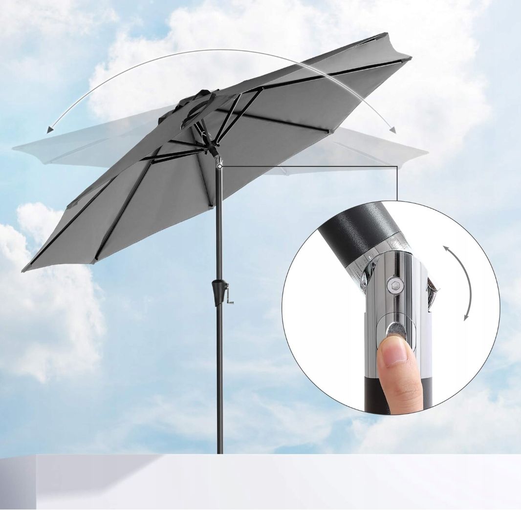 SONGMICS Parasol Ø 300cm parasol ogrodowy szary GPU30GYV1 POWYSTAWOWY