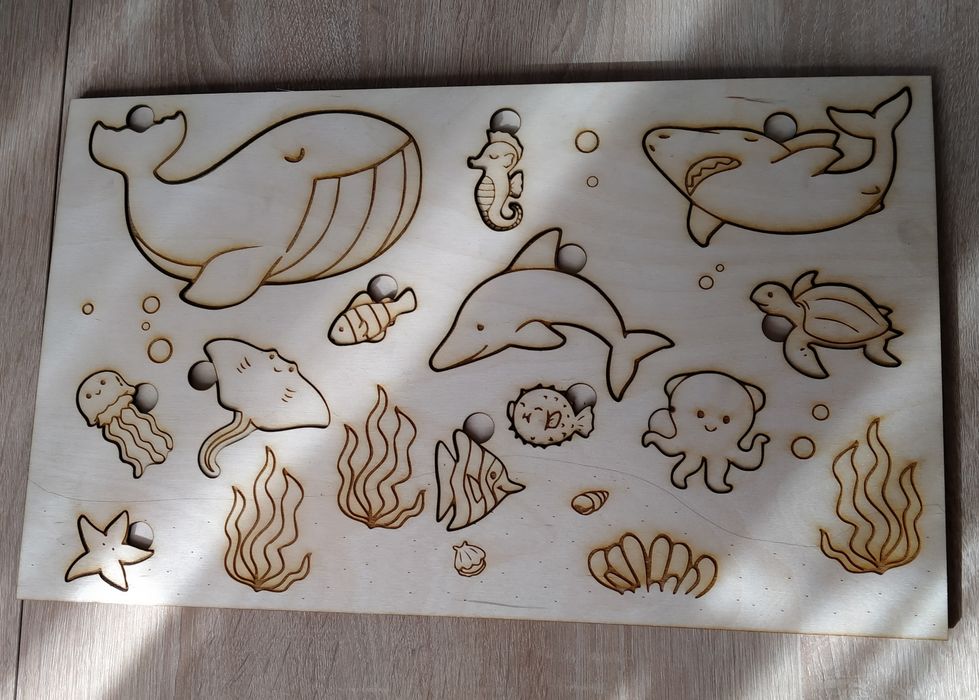 Drewniana układanka dla dzieci, zwierzęta morskie, nauka zwierząt
