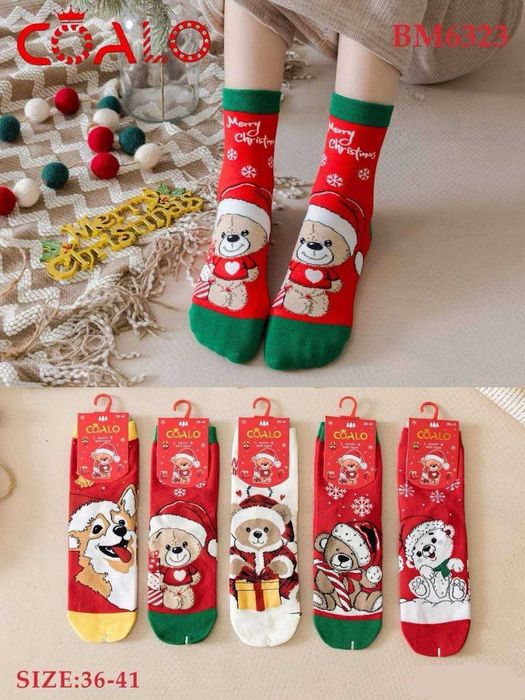 Новогодние носки женские красные, Носки с новогодним рисунком 36-41