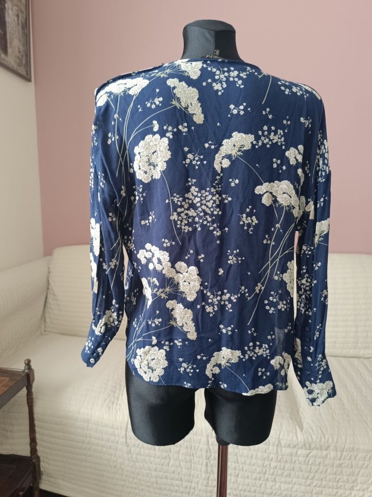 Bluzka Massimo Dutti, granatowa w beżowe kwiaty, rozm. 34