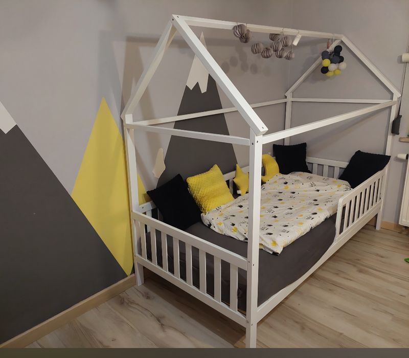 Łóżko domek barierki 90x200 białe dziecięce młodzieżowe