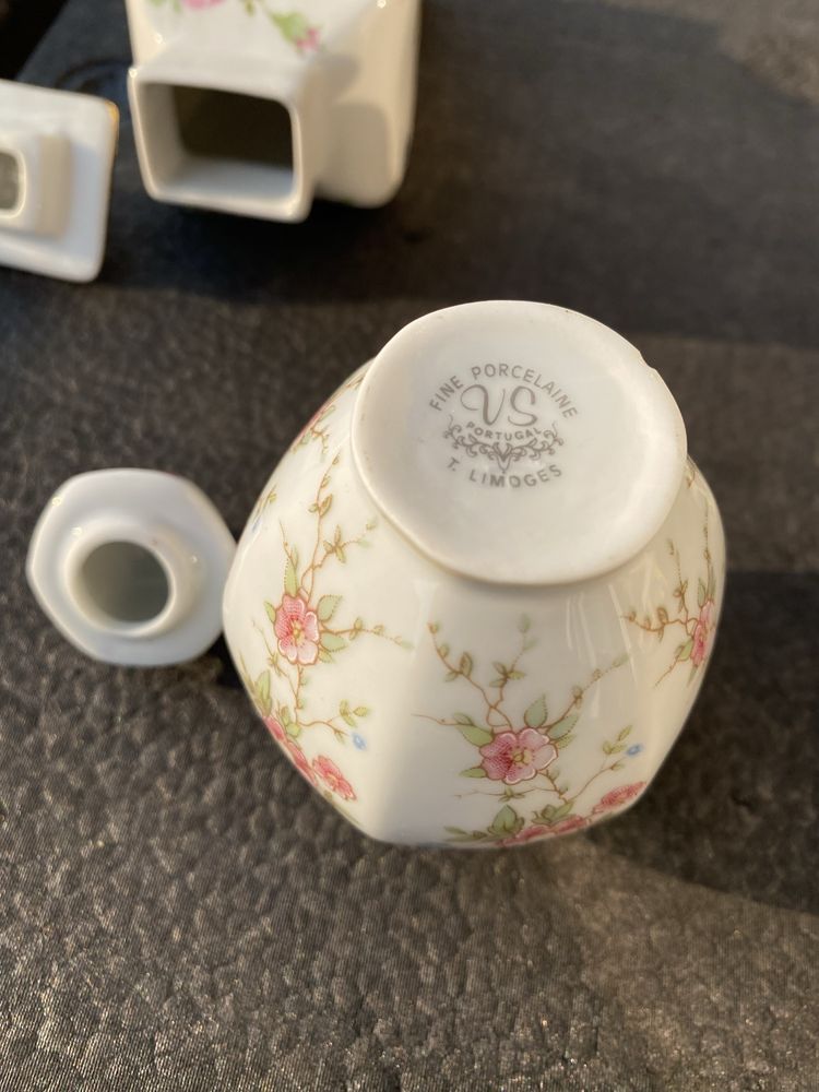 Conjunto de 4 frascos de porcelana decorativa vintage com flores