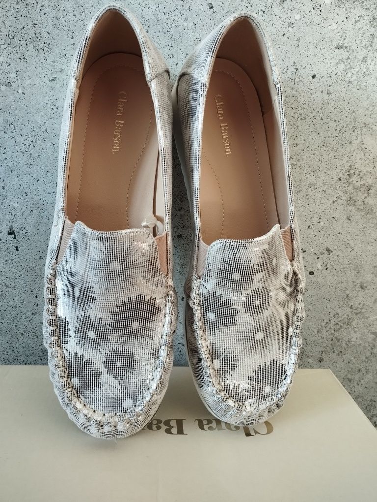 Baleriny srebrne w kwiaty Clara Barson 41