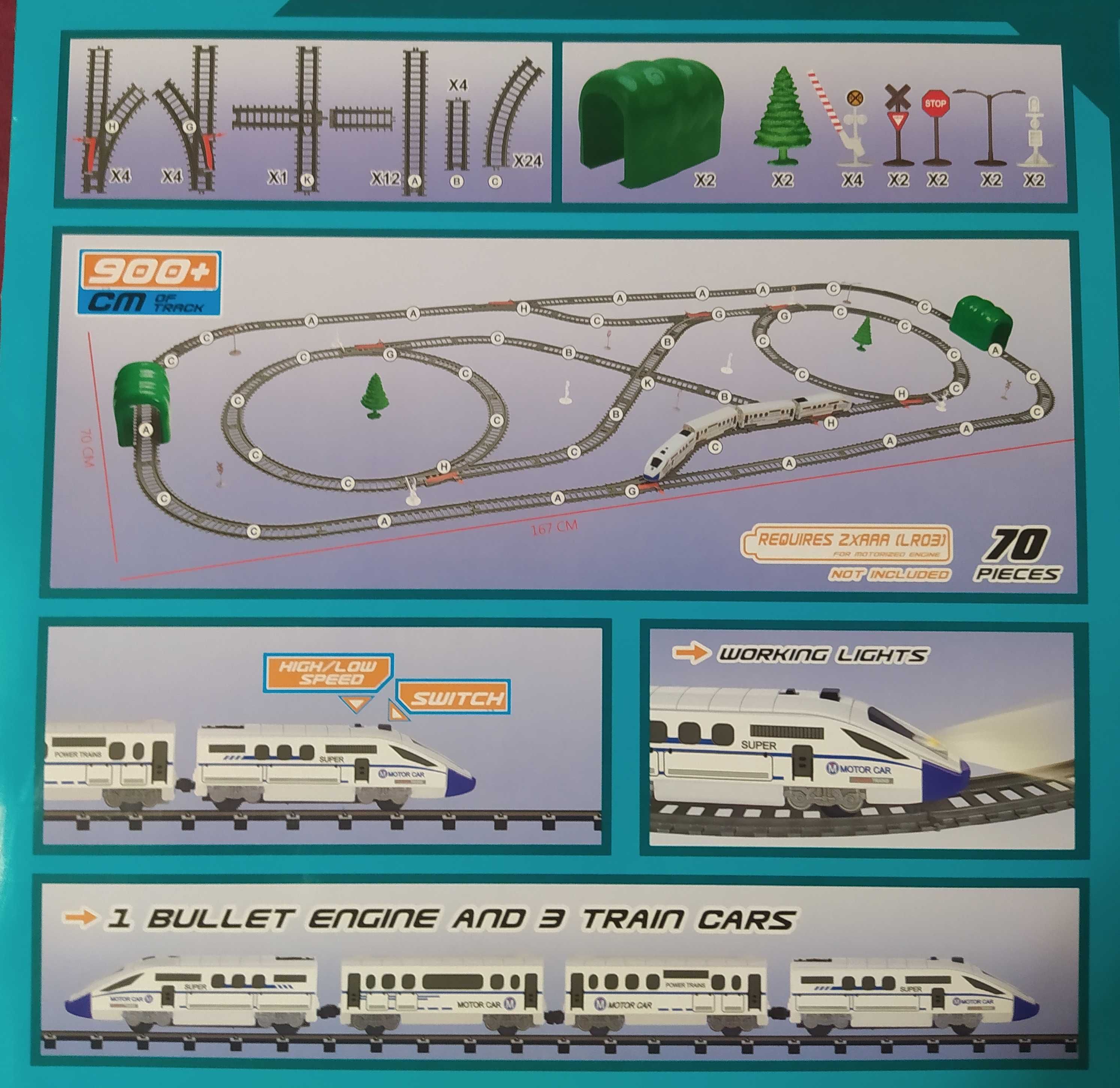 Дитяча залізниця Power Train 70 елементів зі світлом і тунелями 2186