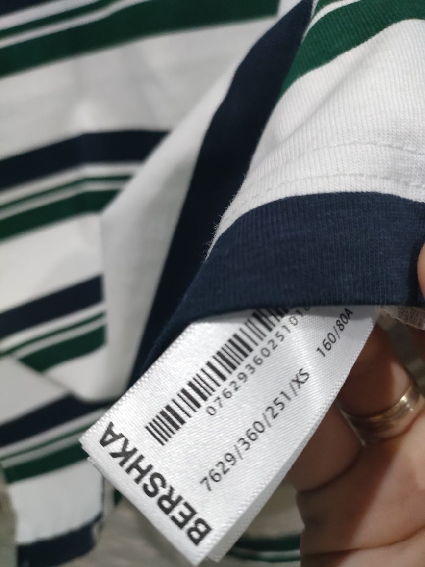 Bershka Top bluzka polo oversize w stylu rugby w zielone paski XS