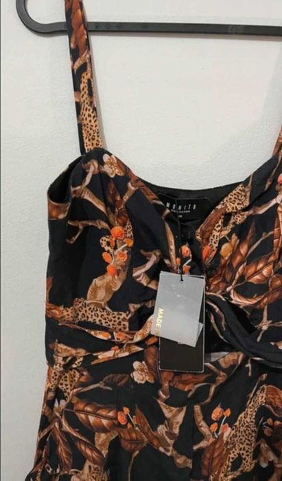 Kombinezon Mohito czarny brązowy zwierzęcy print S 36 NOWY