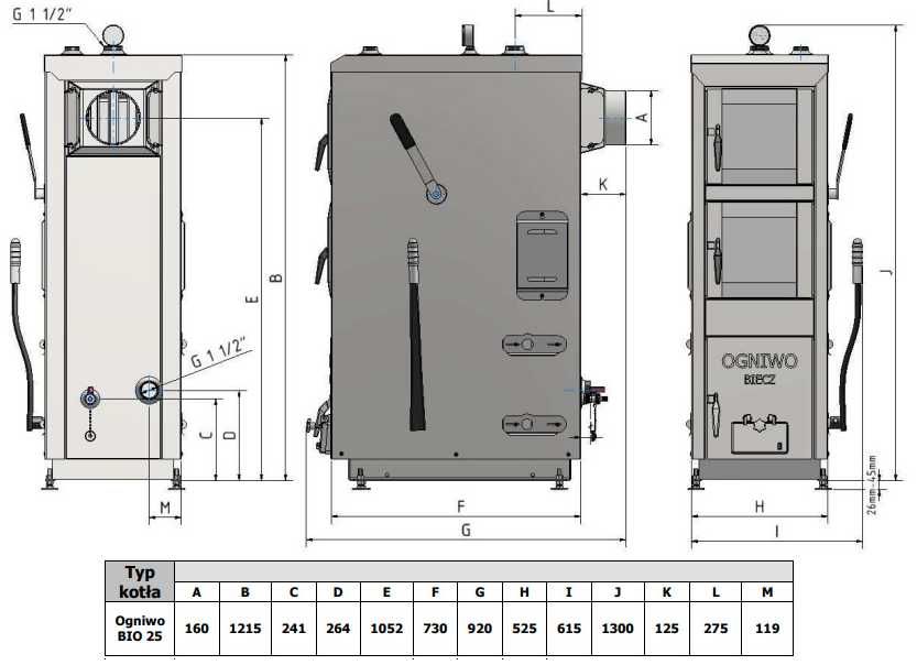 Piec stalowy na brykiet i drewno Ogniwo Bio 25 kW