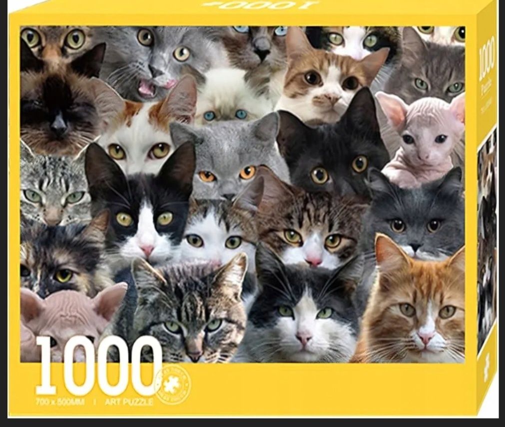 Puzzle klasyczne KOTY 1000 elementów 700 mm x 500 mm rasy kotów 70 x 5
