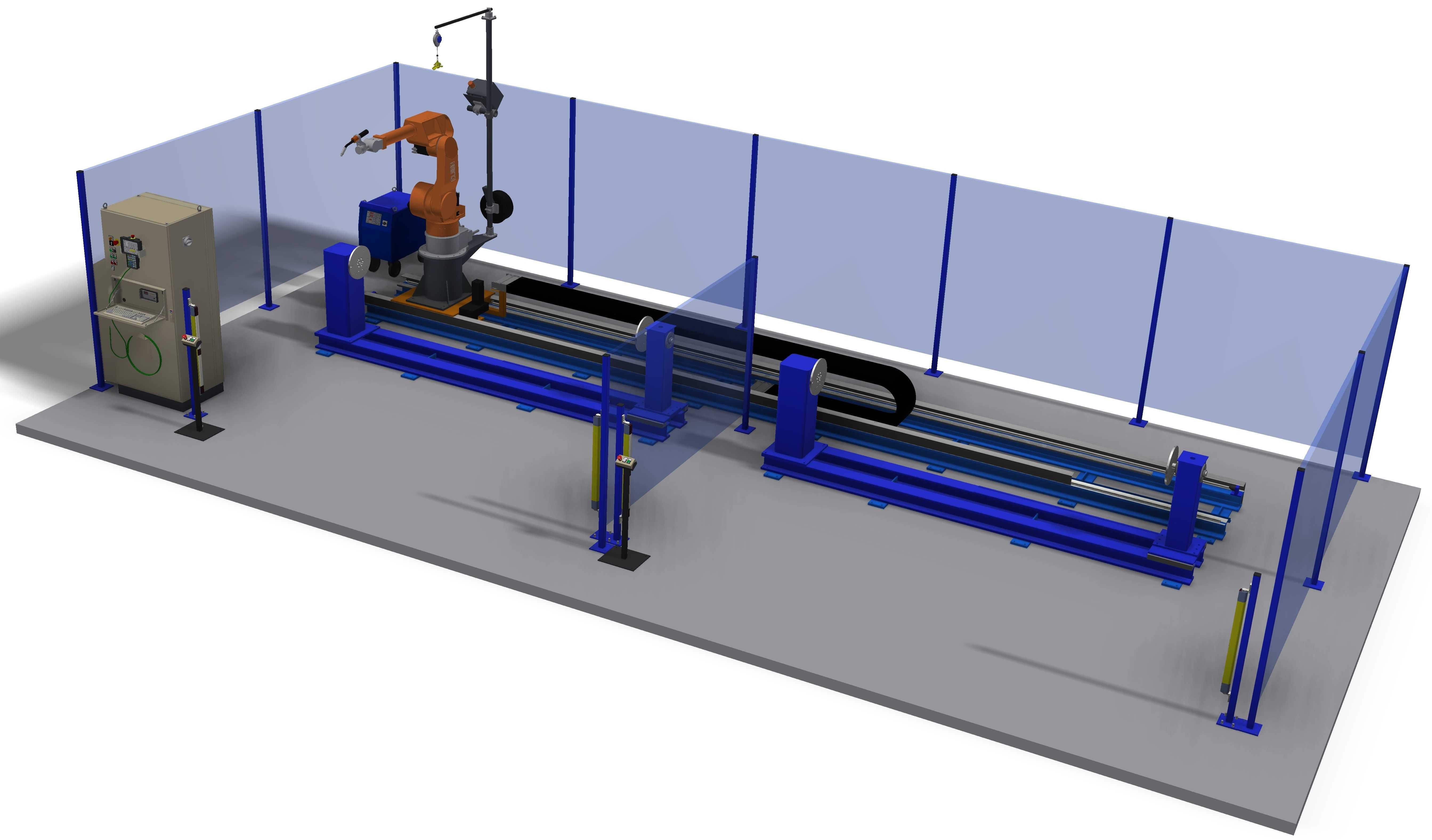 Robot spawalniczy z jezdnią 8m i 2-ma obrotnikami