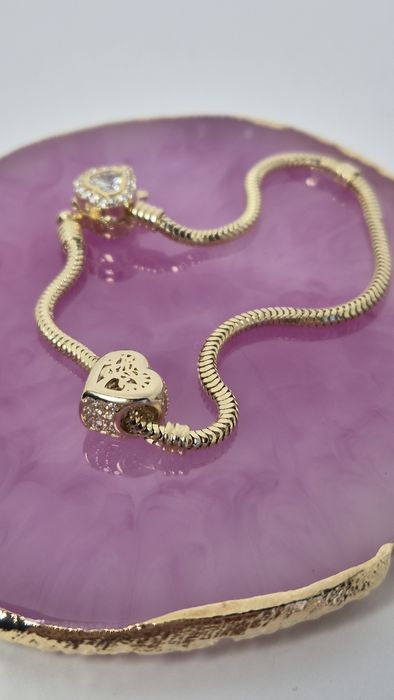Nowy złoty charms do bransoletki typu Pandora ażurowe serce drzewo 585