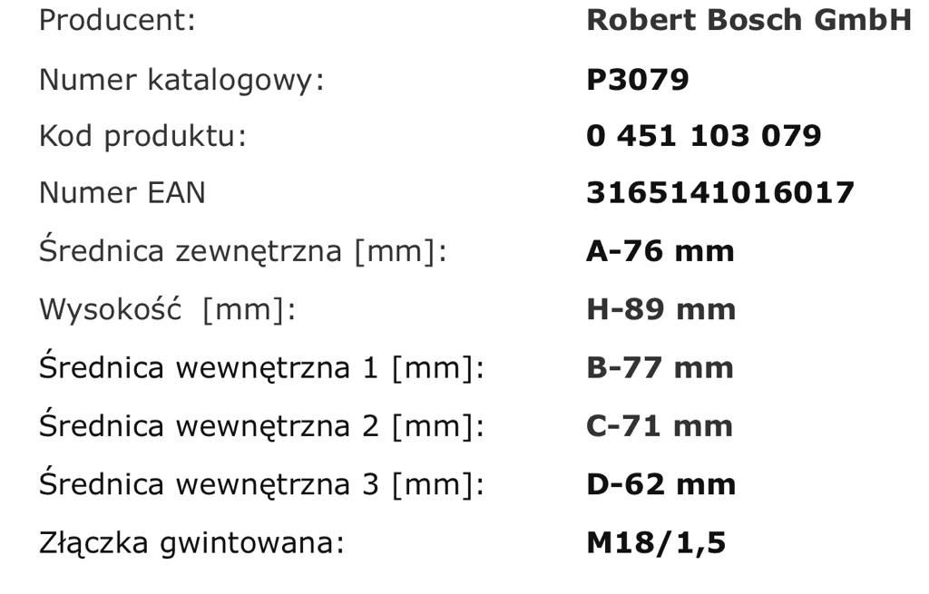 Filtr oleju Bosch P 3079 nowy