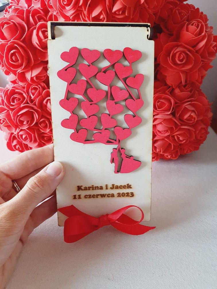 Pudełko na banknoty, ślub, personalizowane pudełko, twój grawer