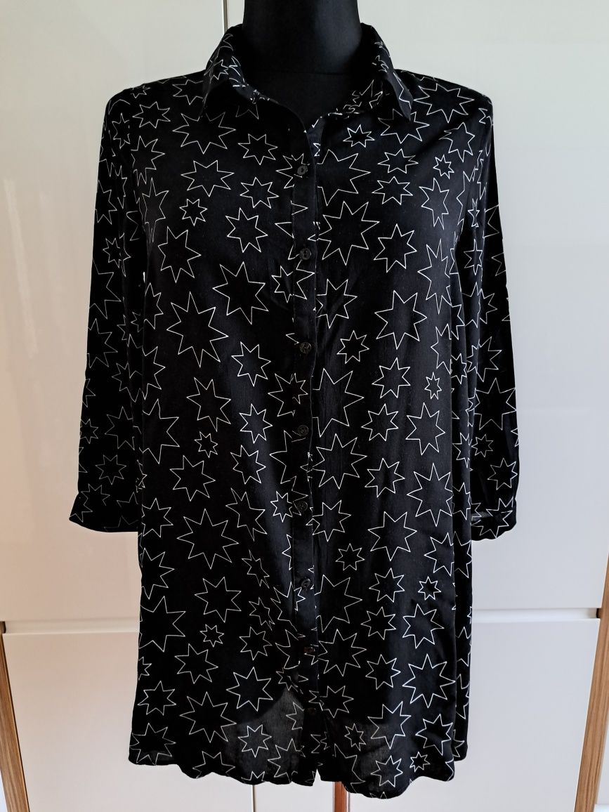 Zara woman  czarna bluzka koszulowa w gwiazdki wiskoza