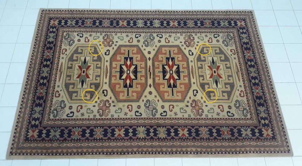 Tapete 100% poliacrílico 204,5x138,5cm c/motivos geométricos clássicos