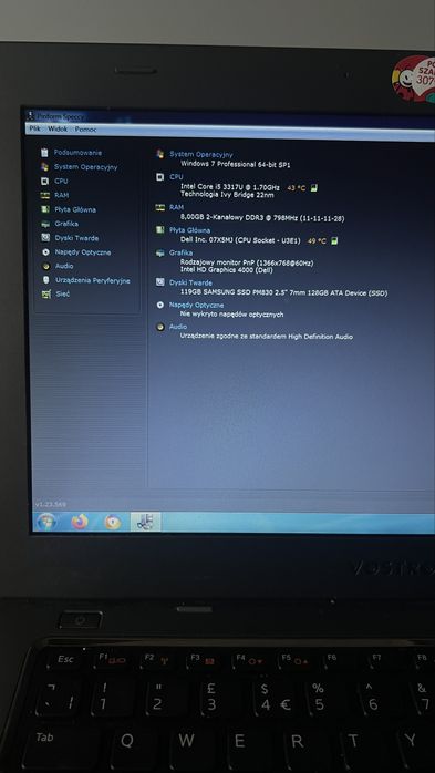 Laptop Dell Vostro 3360 z zasilaczem i bateria