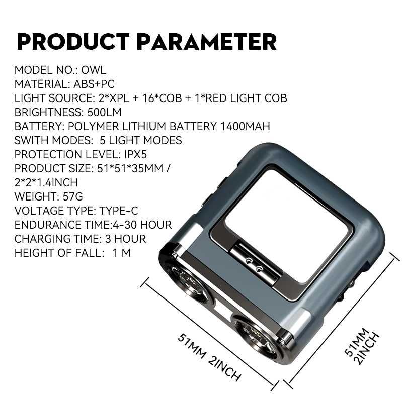 Багатофункціональний ліхтар Warsun Owl 1400mAh 500lm TypeC Датчик руху
