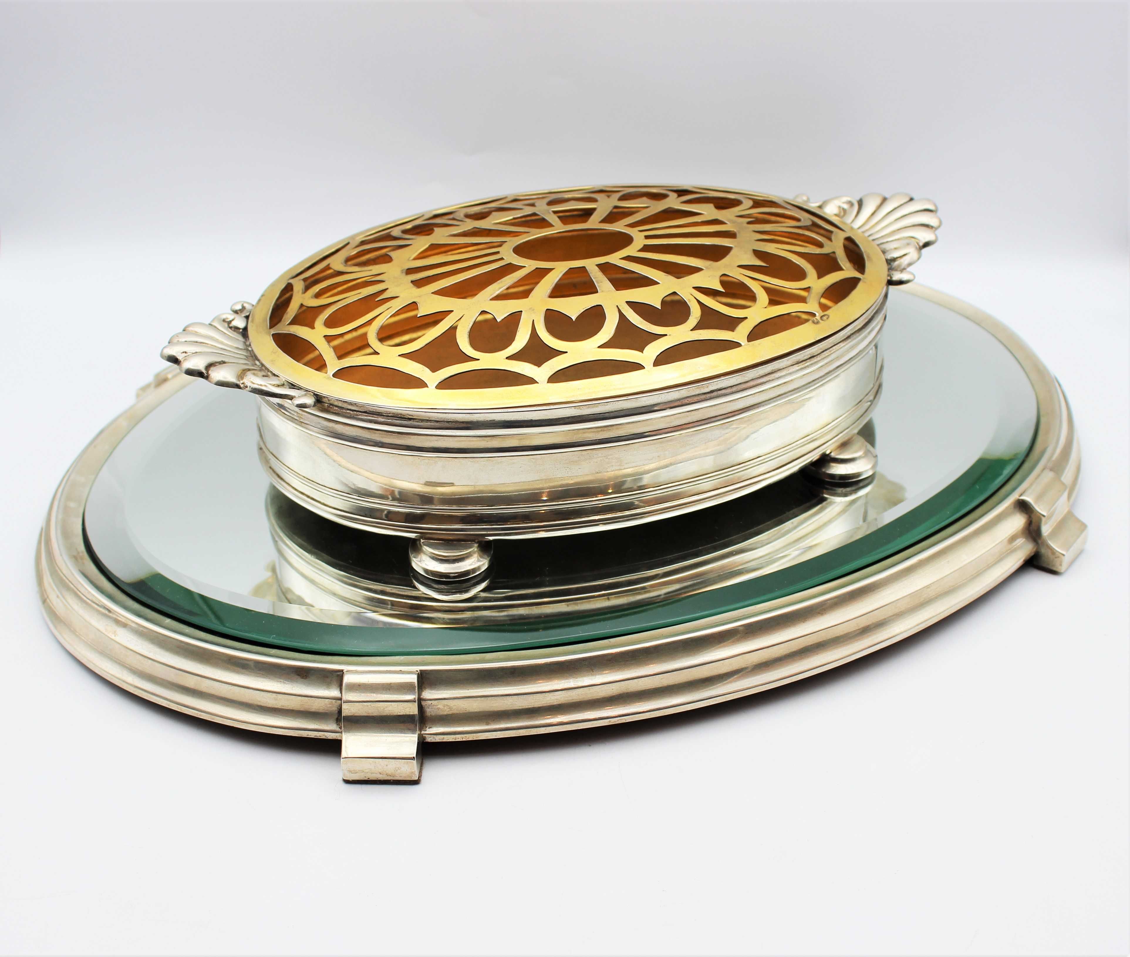 Centro de Mesa Oval Art Deco em Prata Portuguesa