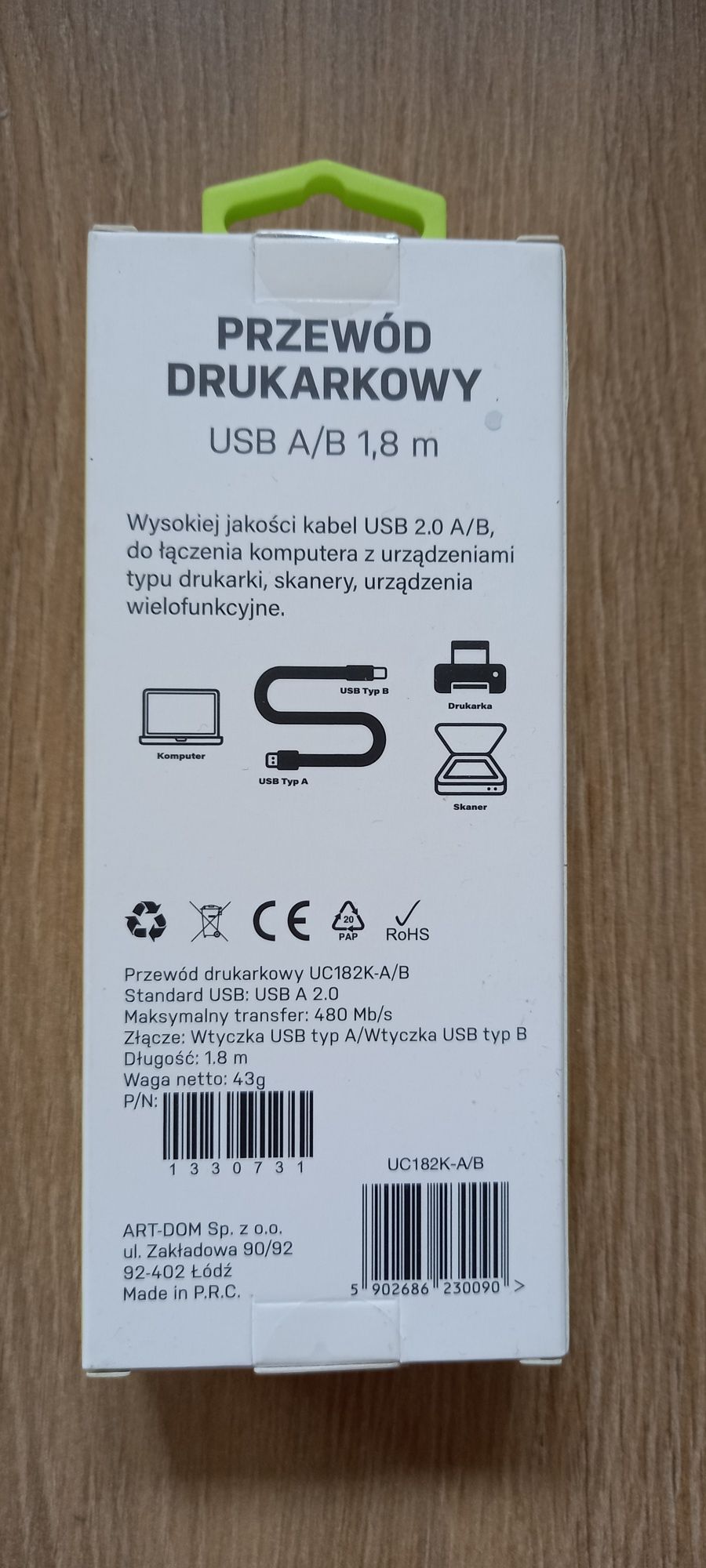 Przewód drukarkowy USB A/B 1,8 m XLINE