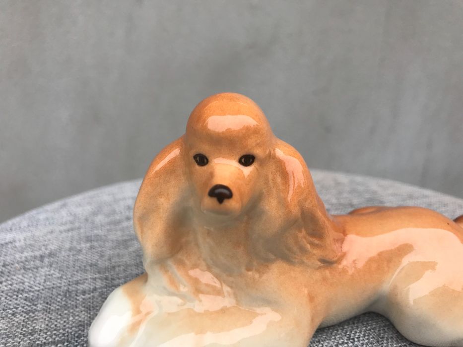 Rzadka figurka z porcelany lomonosov pudel porcelanowy pies , psa