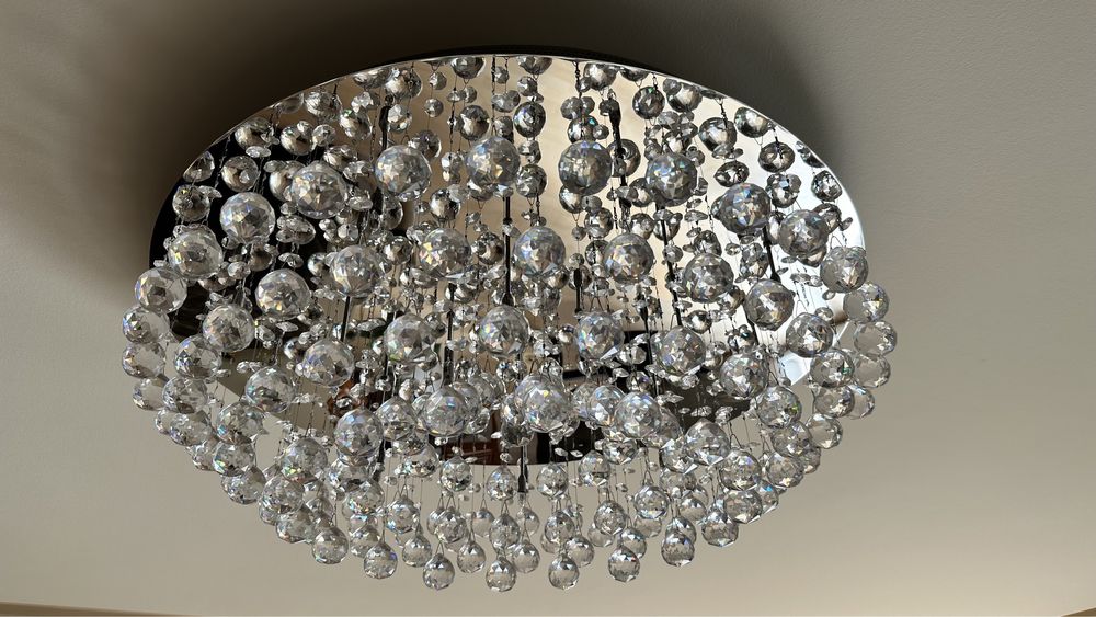 Lampa plafon z kryształami, żyrandol szklany