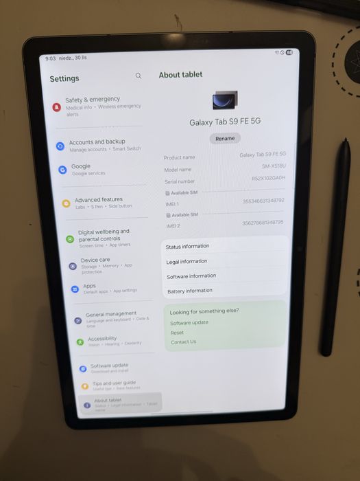 Samsung Galaxy TAB S9 FE 5G 6/128GB - stan bardzo dobry, etui, s pen