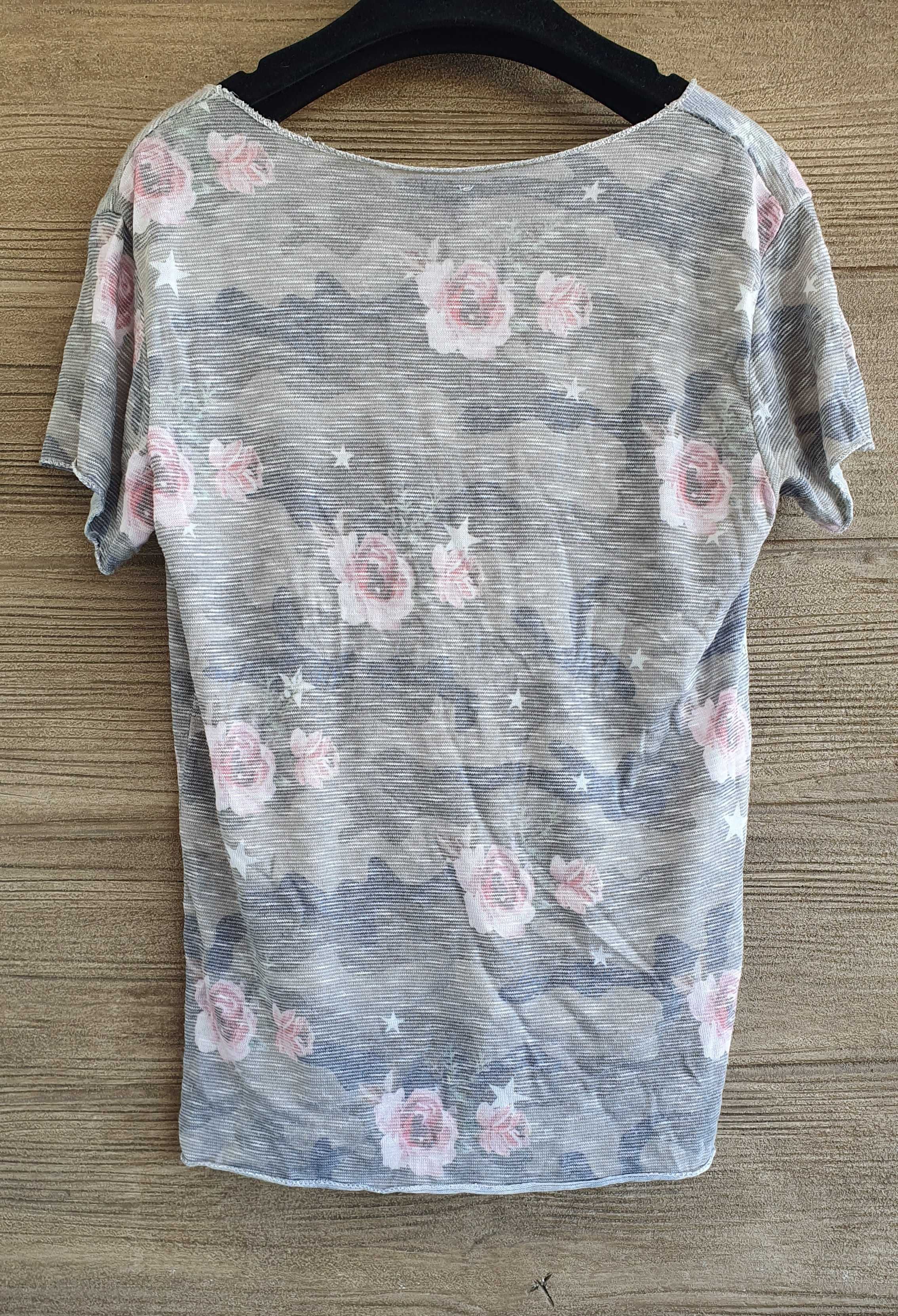 Tshirt damski kwiaty srebrna nitka M 38