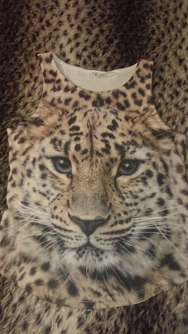 T-shirt bez rękawków r. 134/140 H&M gepard