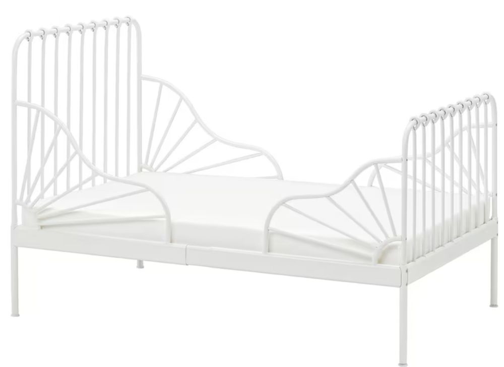 Łóżko ikea dziecięce białe  i materace Minnen z baldachimem