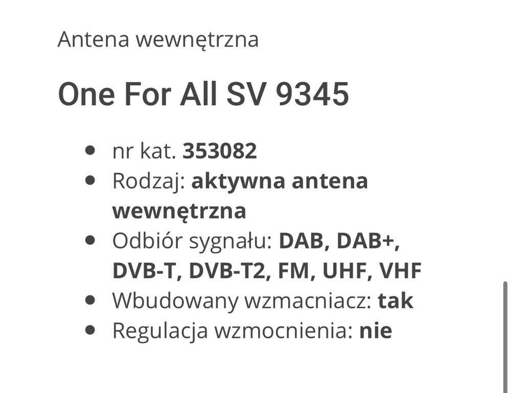 Antena wewnętrzna One for All SV 9345
