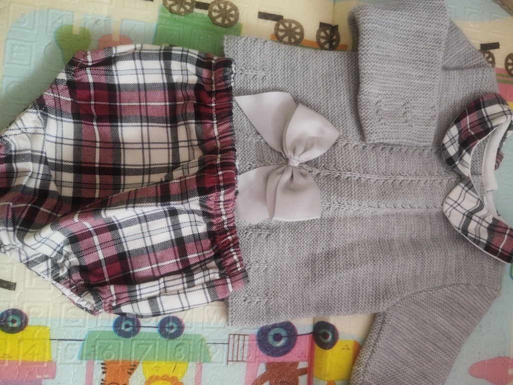 Zestawy święta chrzciny sukienka spódniczka szelki blomersy swetr