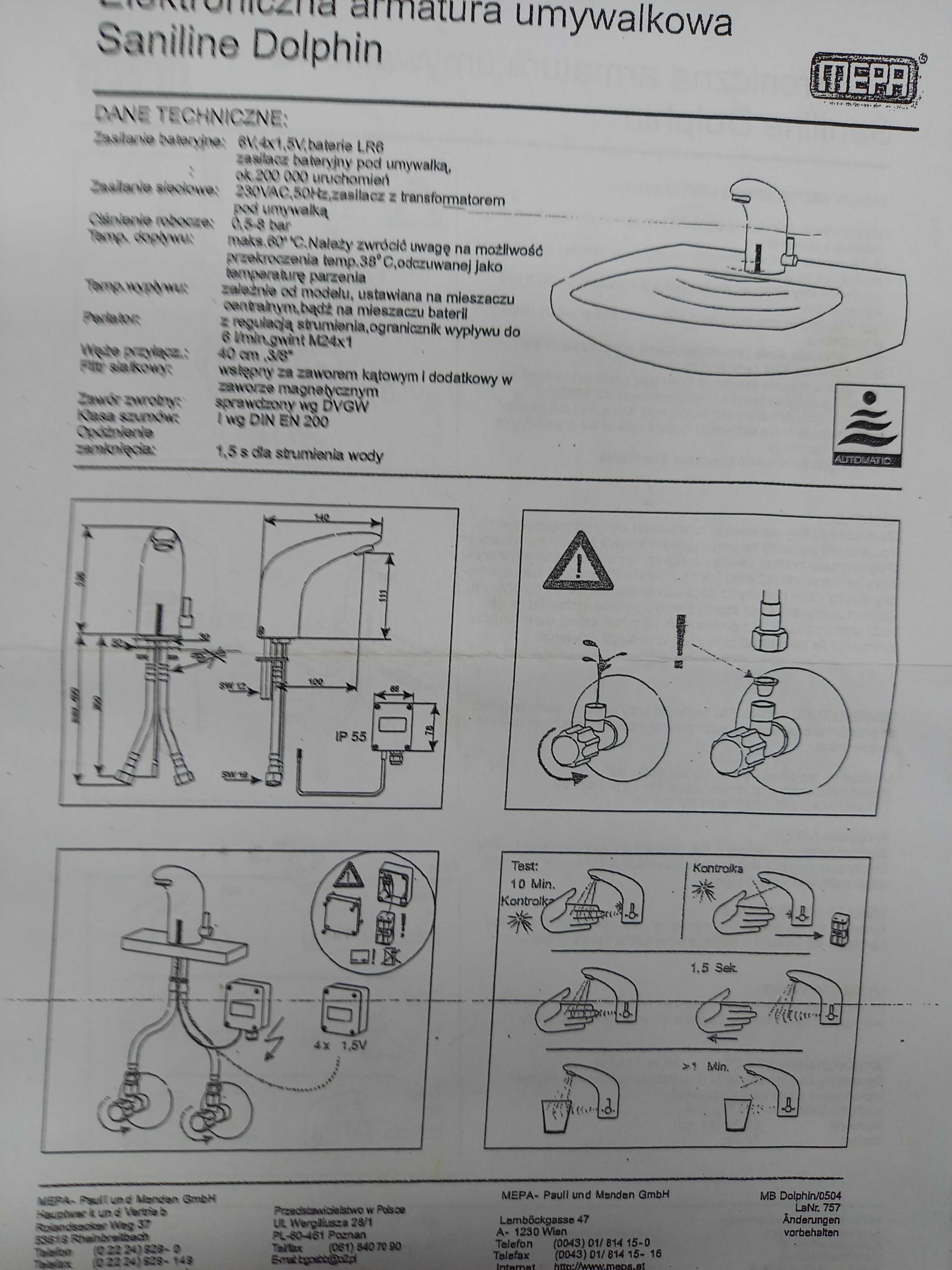 Bateria umywalkowa Saniline elektroniczna firmy Mepa