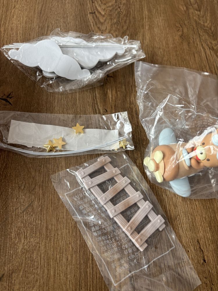Dekoracja tortu miś samolot chrzest roczek dla chłopca babyshower
