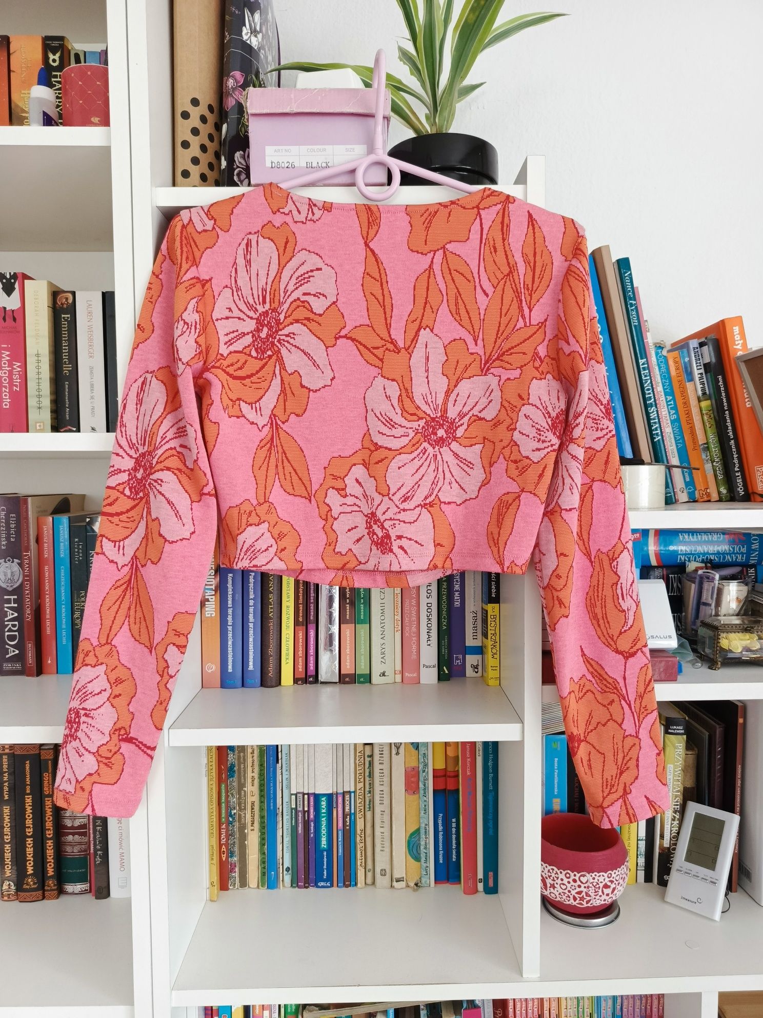 Crop top, Zara, M/38, różowy, kwiaty, długi rękaw