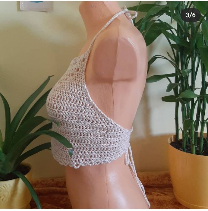 Beżowy top 0c handmade na szydełku