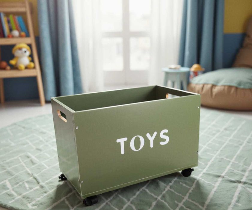 Drewniane pudełko na kółkach skrzynia do przechowywania zabawek
