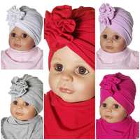 Producent Niemowlęcy KOMPLET CZAPECZKA TURBAN + CHUSTKA 0-9 m-c 5kolor