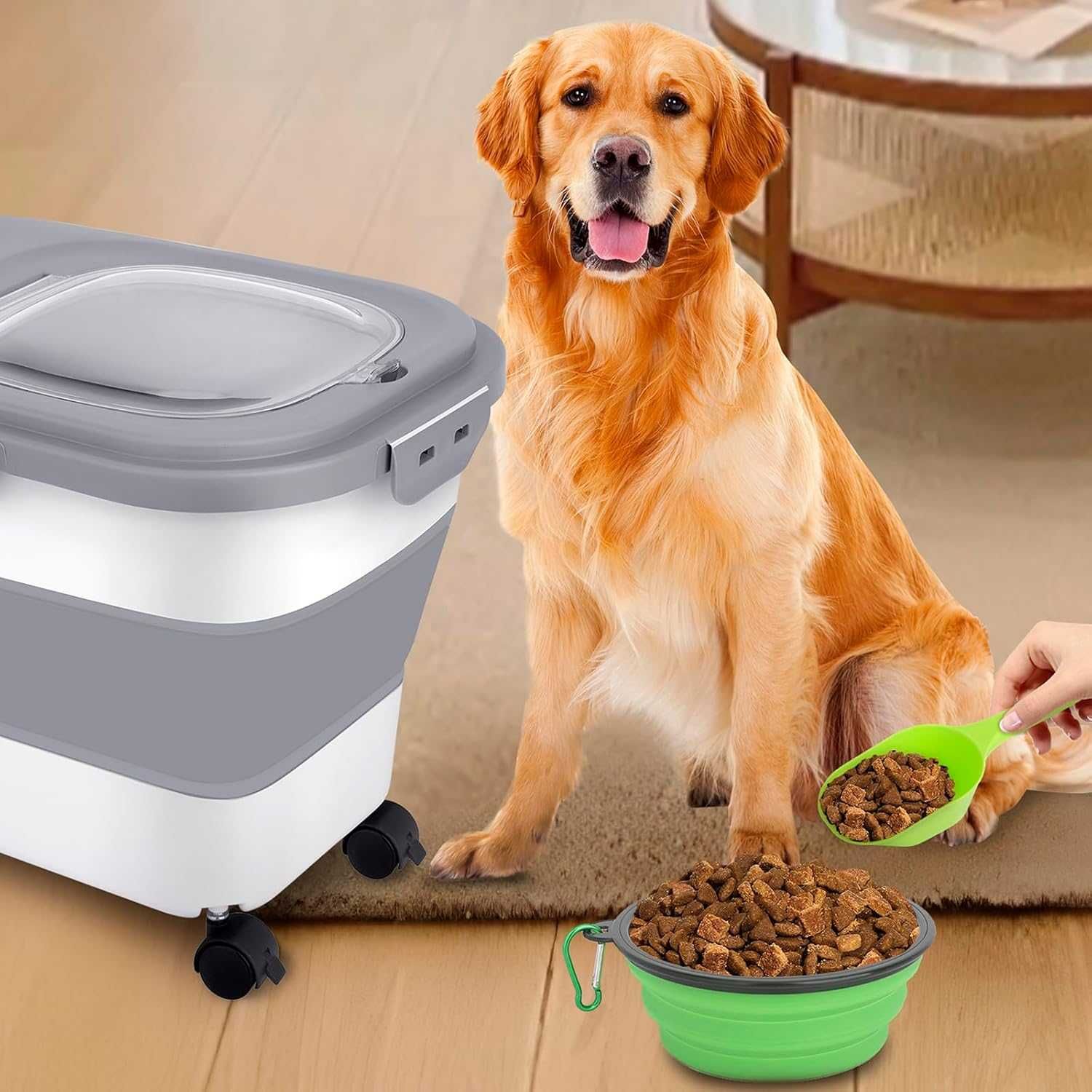 Wuciray Pojemnik na Karmę dla Psa 7-10 kg Składany z Kółkami