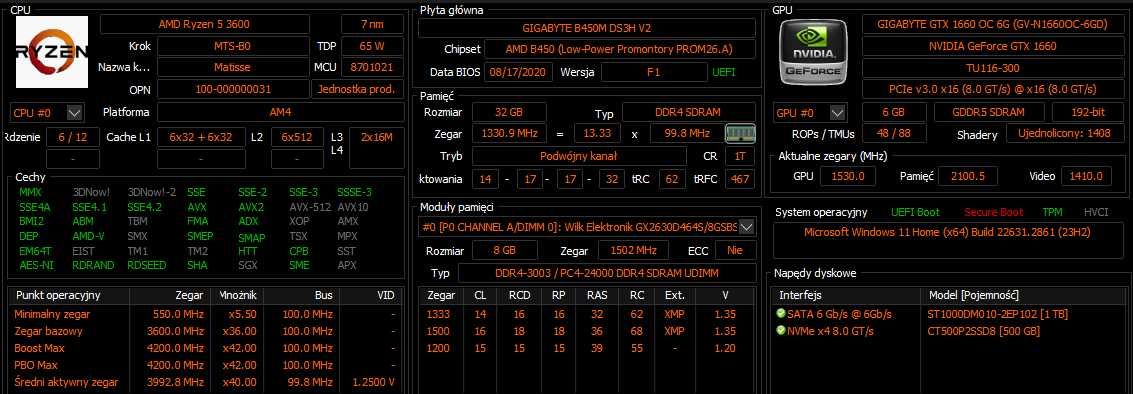 Komputer xkom H&O AMD 5 3600/GTX 1660 OC 6G/32GB/B450/WIN11/500W/480GB