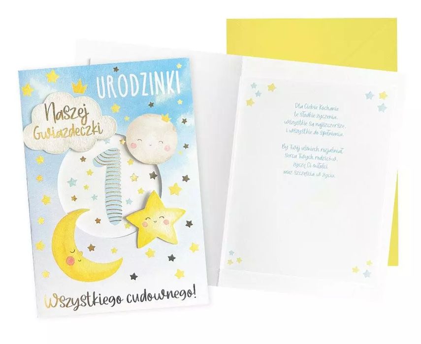 Karnet B6 Urodziny Roczek (gwiazdeczka). Kukartka. Nowy Produkt