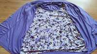 Tunika bluzka nowa bawełna kwiaty komplet fioletowa M&S L/XL