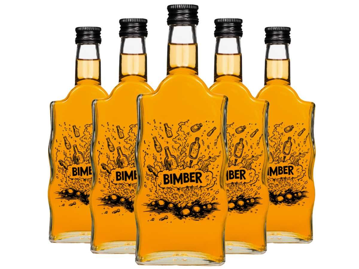 10x Butelka Warta 500 ml z nadrukiem Bombowy Bimber + zakrętki– bimber