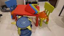 Conjunto Mesa, Cadeira, Prateleira e cesto