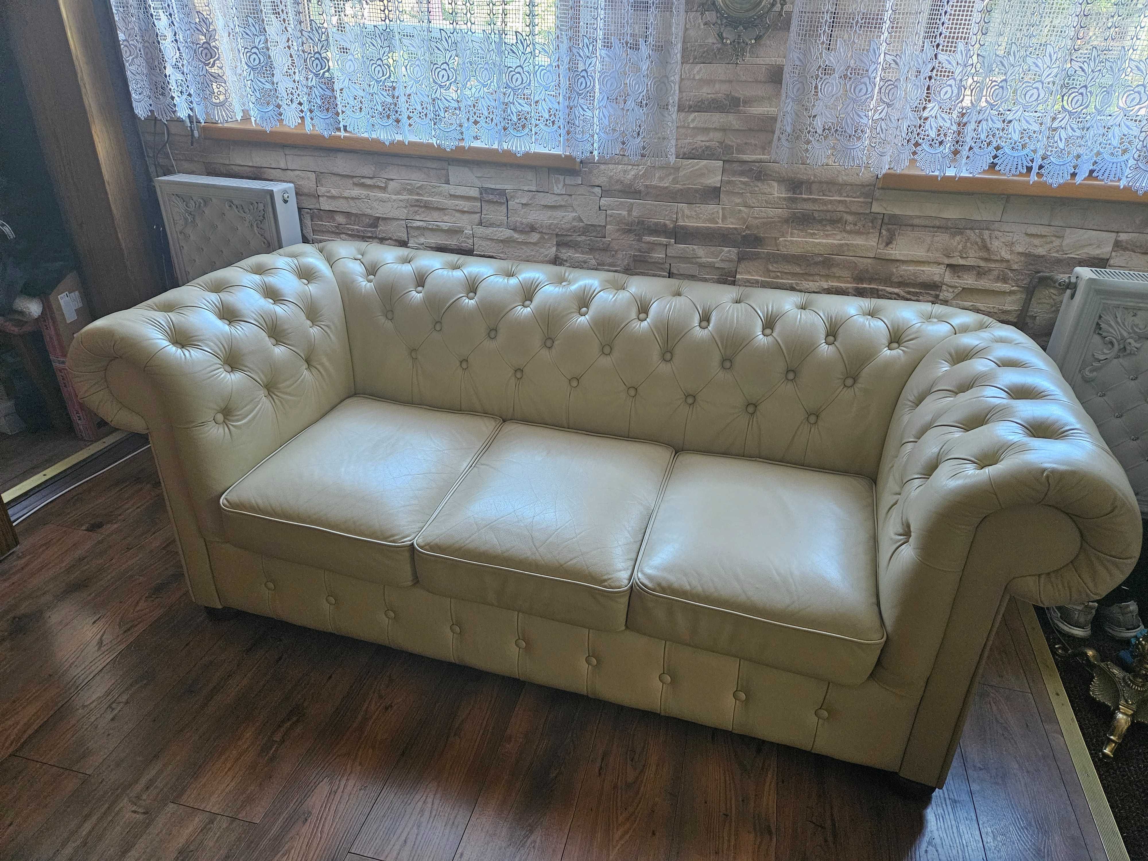 Kanapa chesterfield skóra natura