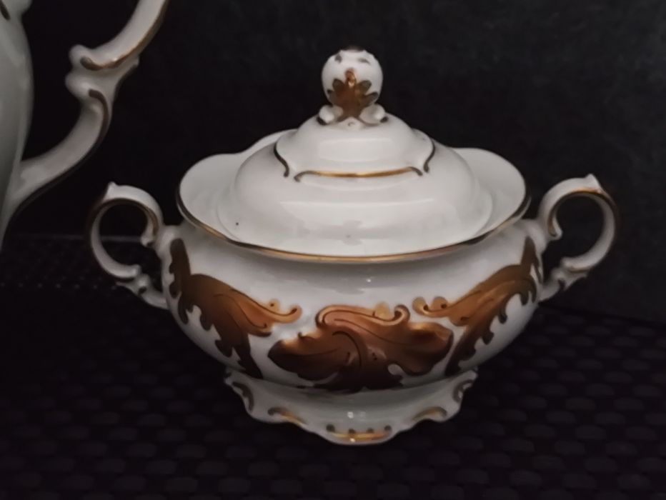 Porcelana Wawel W-ch  Serwis Tet-ta-Tet Mokka  Złoty Liść Fryderyka