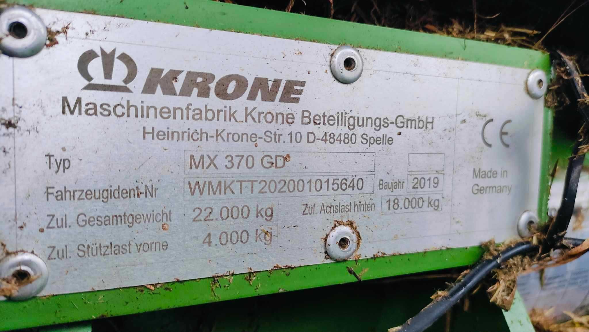 Przyczepa samozbierająca  Krone MX 370 GD 2019 rok