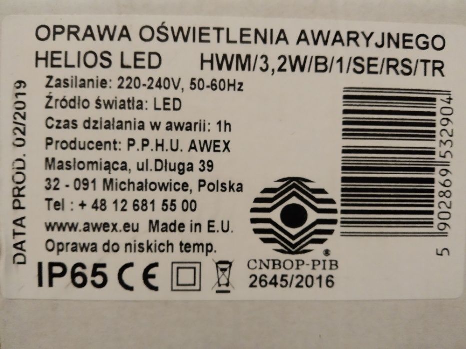 Oprawy awaryjne AWEX LED HWM/3,2W/E/1/SE/AT/TR i HL/1,2W/B/1/SA/AT/OP