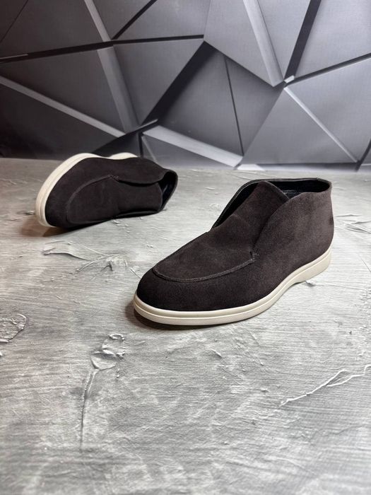 Ботинки Лоферы Замшевые коричневые мужские LORO PIANA! Замша + Байка!