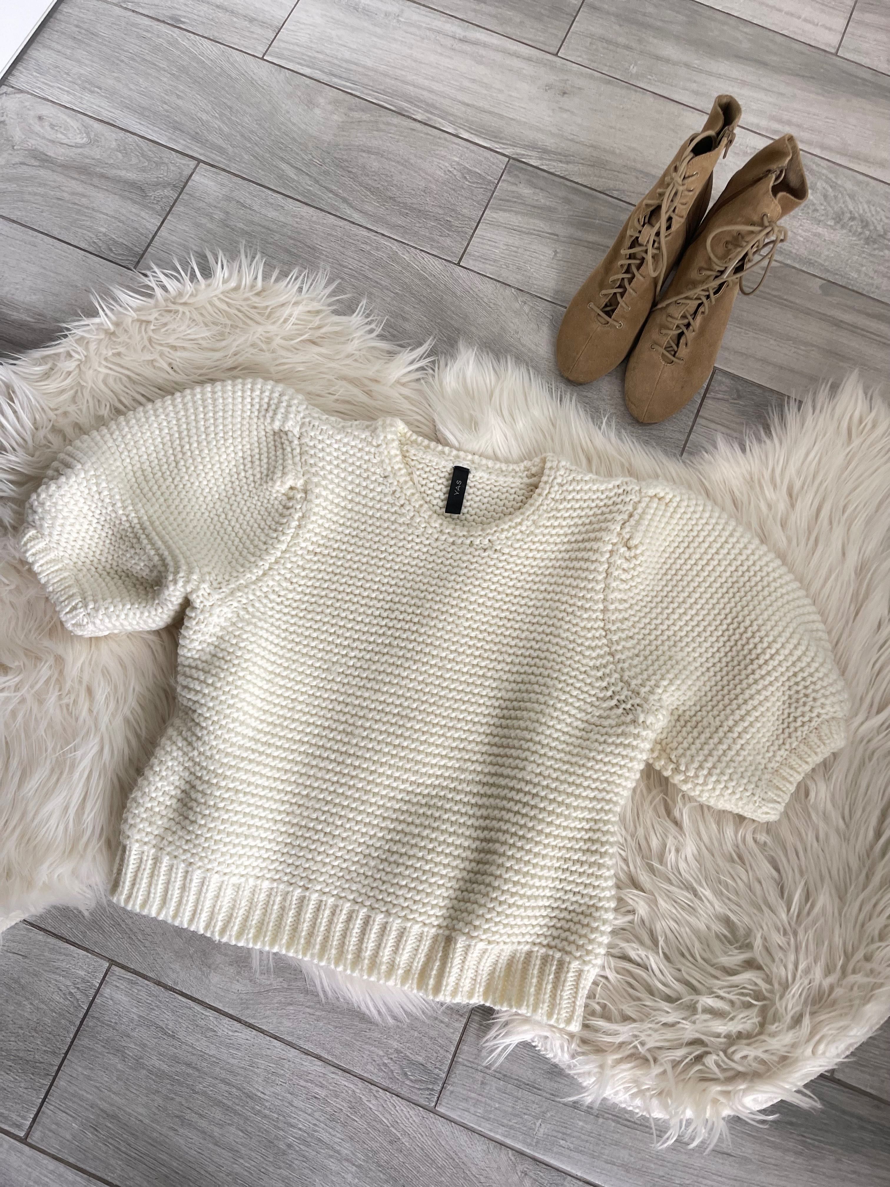 Y.A.S sweter sweterek z bufiastymi rękawami gruby splot wełna L