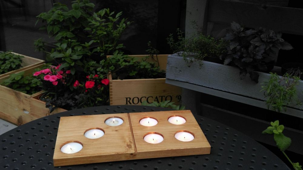 Świecznik z drewna domino na świeczki typu tealight ozdoba dekoracja