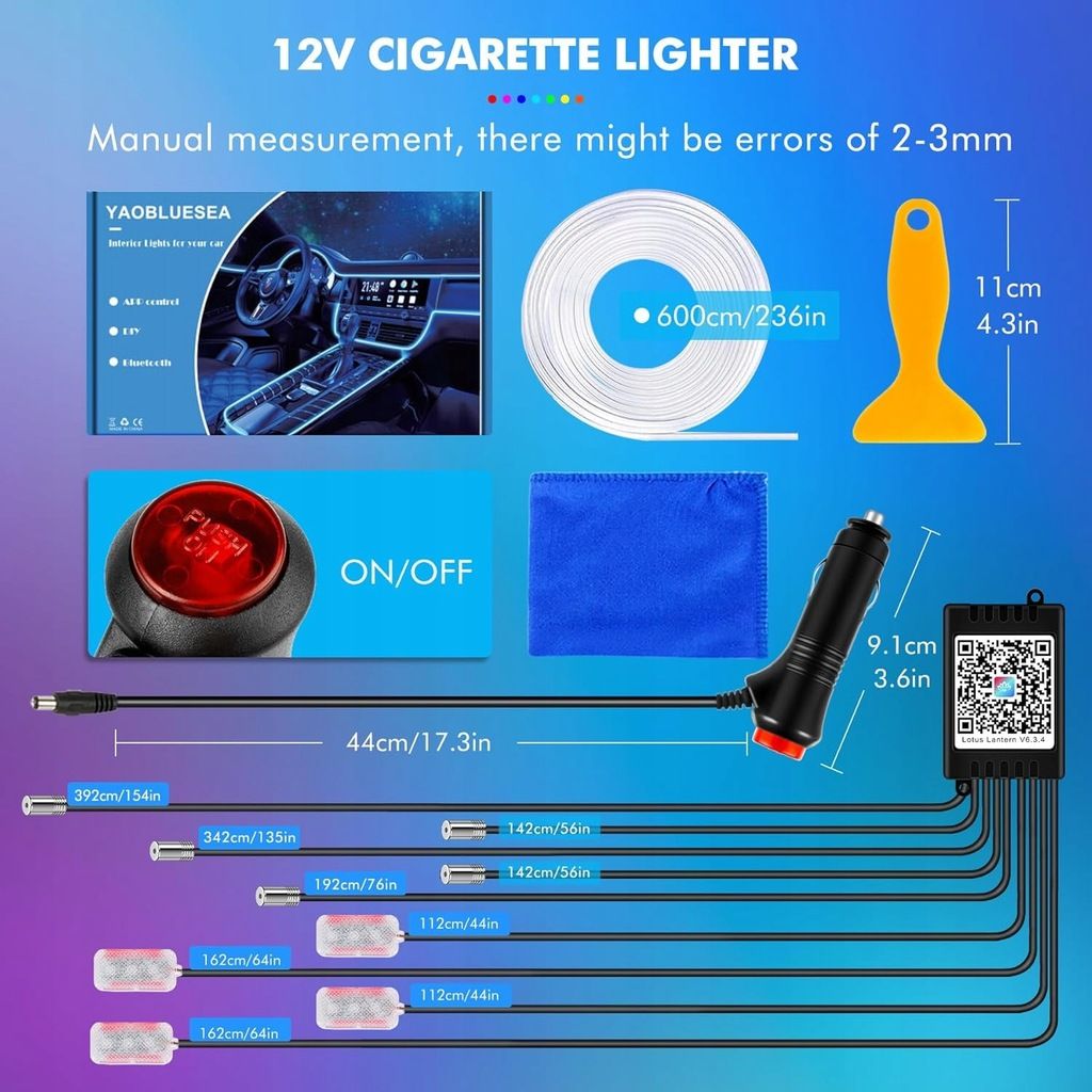 Oświetlenie Wnętrza Samochodu Neonowa Listwa LED RGB 12V
